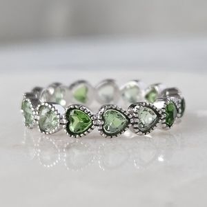 Green Heart Gemstone Eternity Ring - Women Jewelry